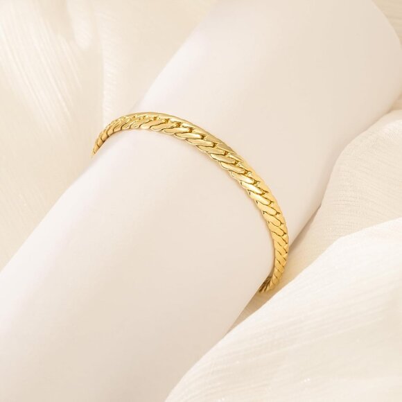 14K Gold Bracelets for Women & Men Dense Cuban Chain Non Tarnish 7in - Picture 3 of 8